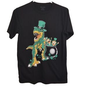 The Childrens Place Boys Tshirt Xlarge Black Leprachaun Dinosaur St Patty NWT